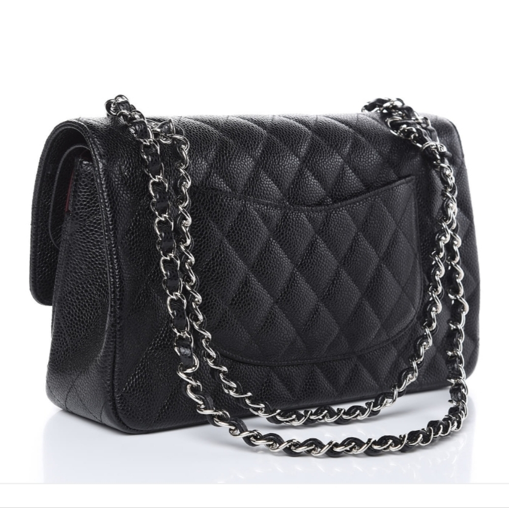 Chanel Black Caviar Medium Classic Duble Flap Bag Silver Chain - Picture 2 of 9